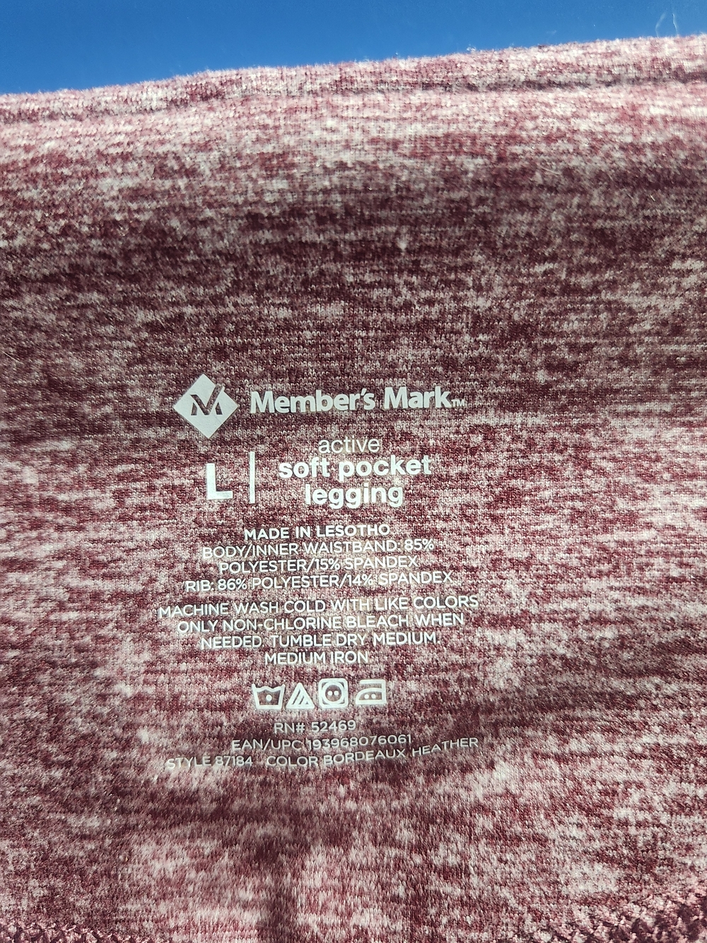 Member's Mark Heathered Mauve Athletic Leggings with Side Pockets Size L - Picture 8 of 9